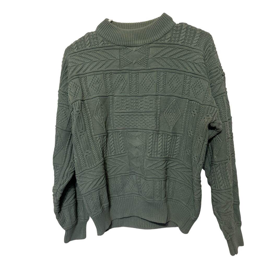 Vintage 1990's Women’s Medium Green Cable Knit Sweater Grandpa